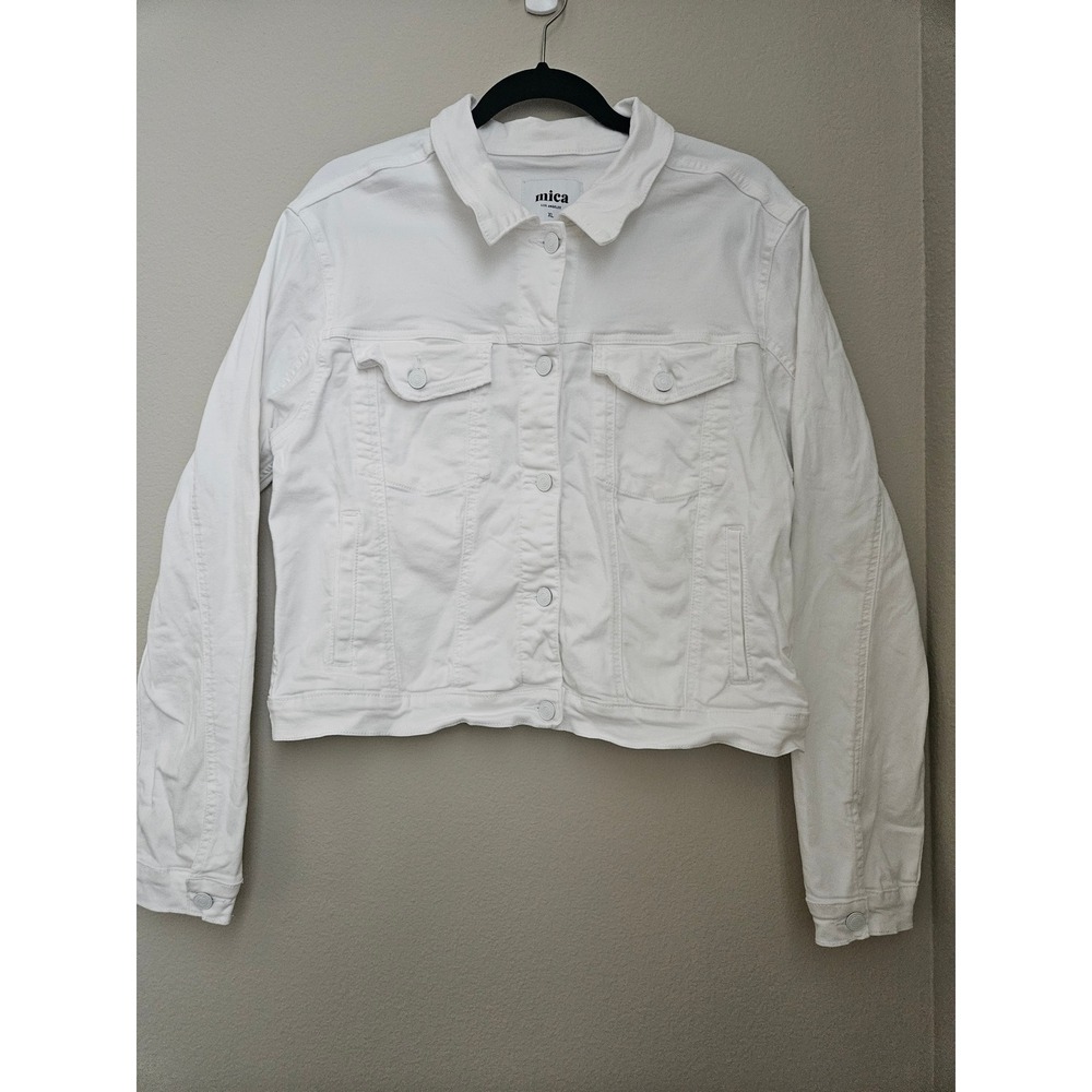Mica Denim Trucker Jacket Womens XL White Excellent Stretch Cotton MDP-J3012WH